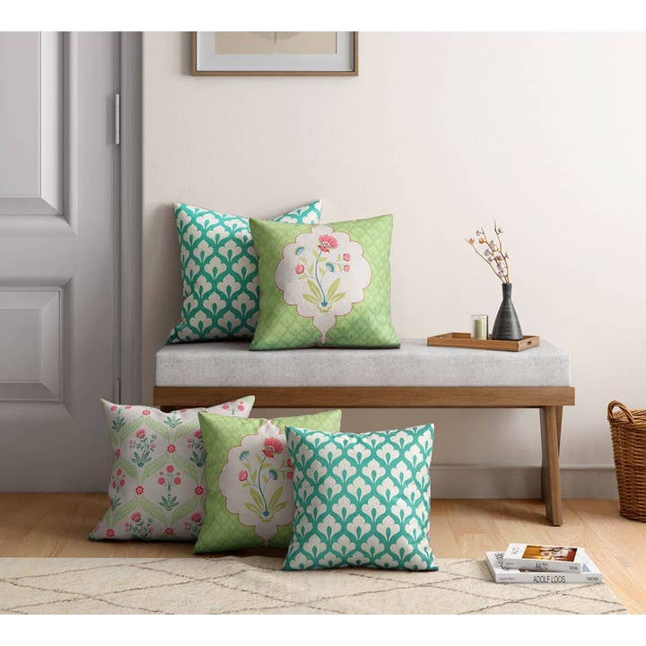 Blooming Dahlia 16" x 16" Satin Blend Cushion Cover Set of 5 for wholesale by India Circus