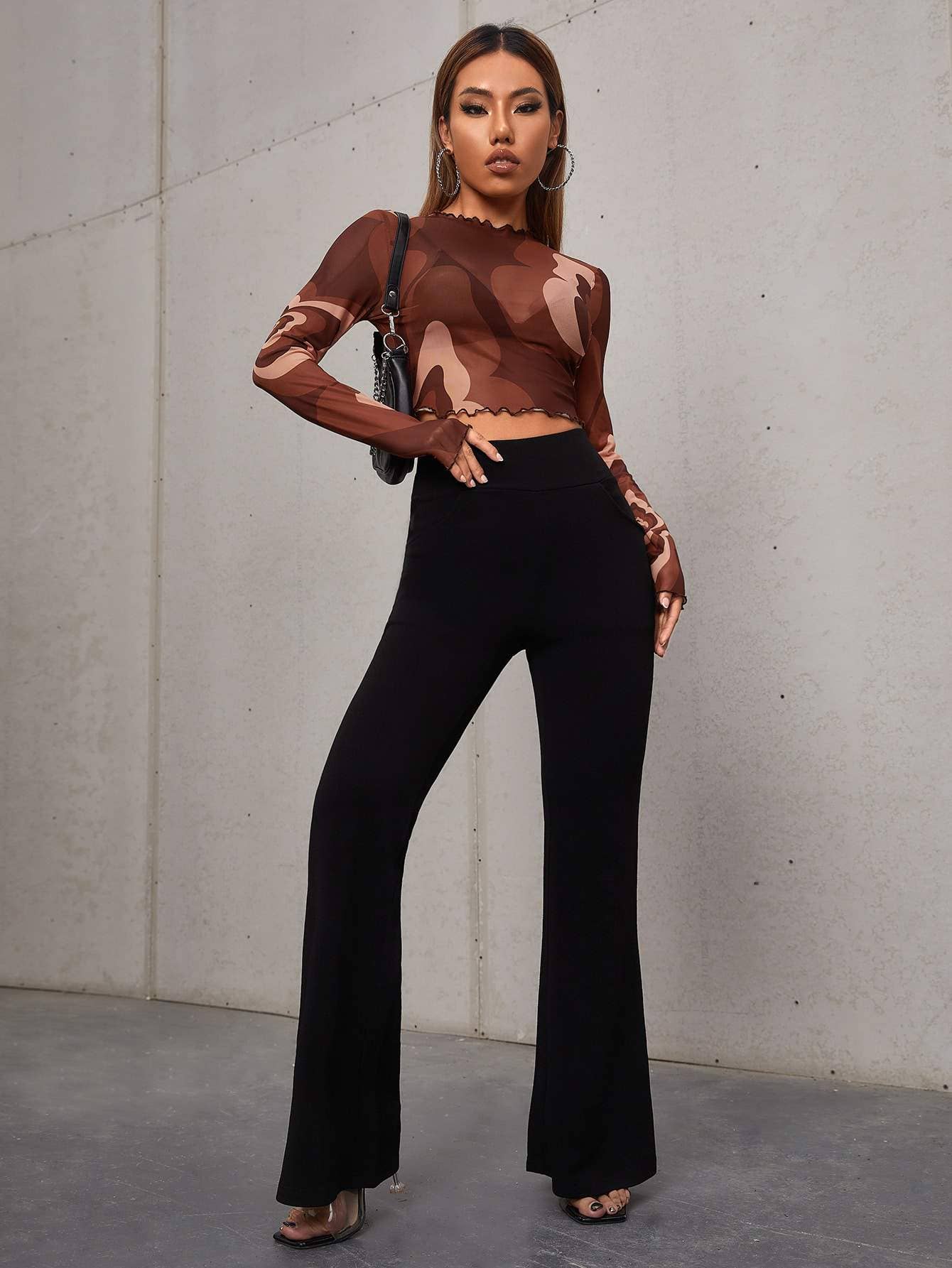 Flarix – Engroshandel Bukser - Dame – høj talje skrå lomme flare ben bukser2