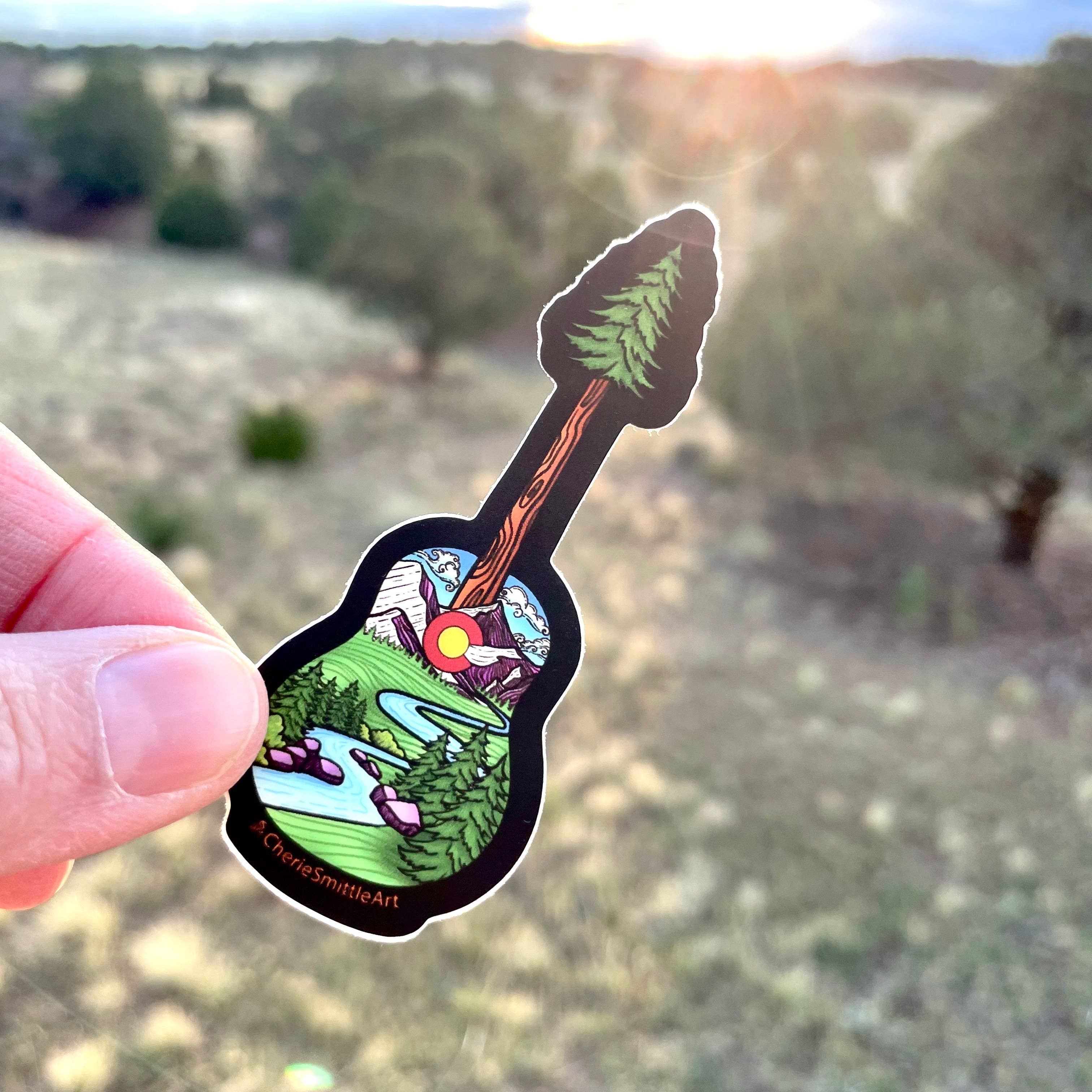 CherieSmittleArt - Wholesale Sticker - Idaho Springs CO Guitar Tree Sticker, Guitar Sticker0