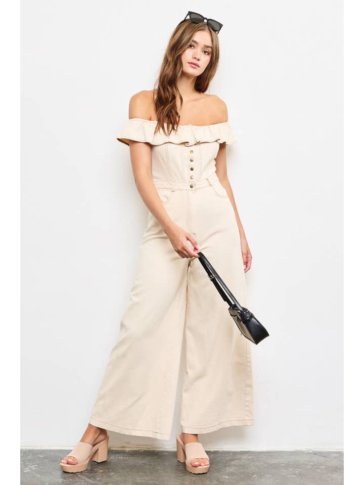 Mustard Seed – Großhandel Jumpsuit – Damen – SCHULTERFREIER OVERALL MIT RÜSCHEN6