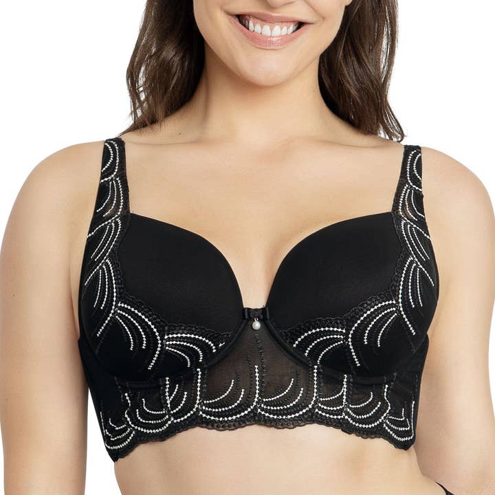 PARFAIT Pearl P6091 Women's Longline Plunge Full Busted Bra - Black for wholesale by PARFAIT