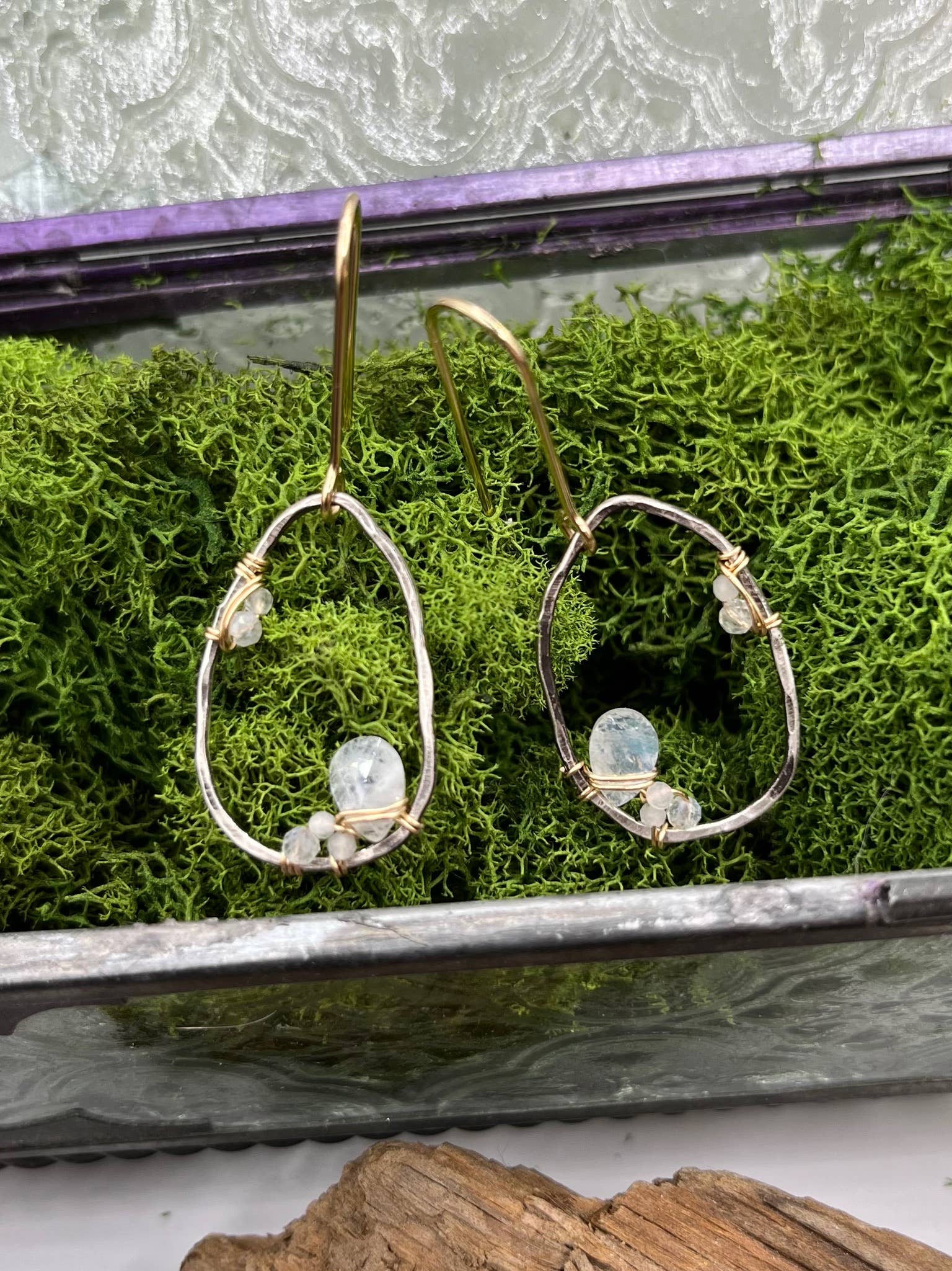 Rachel Renee Jewelry - Wholesale Dangle Earrings - CHERYL Freeform Moonstone Geode Pebble Mixed Metal Dangles2