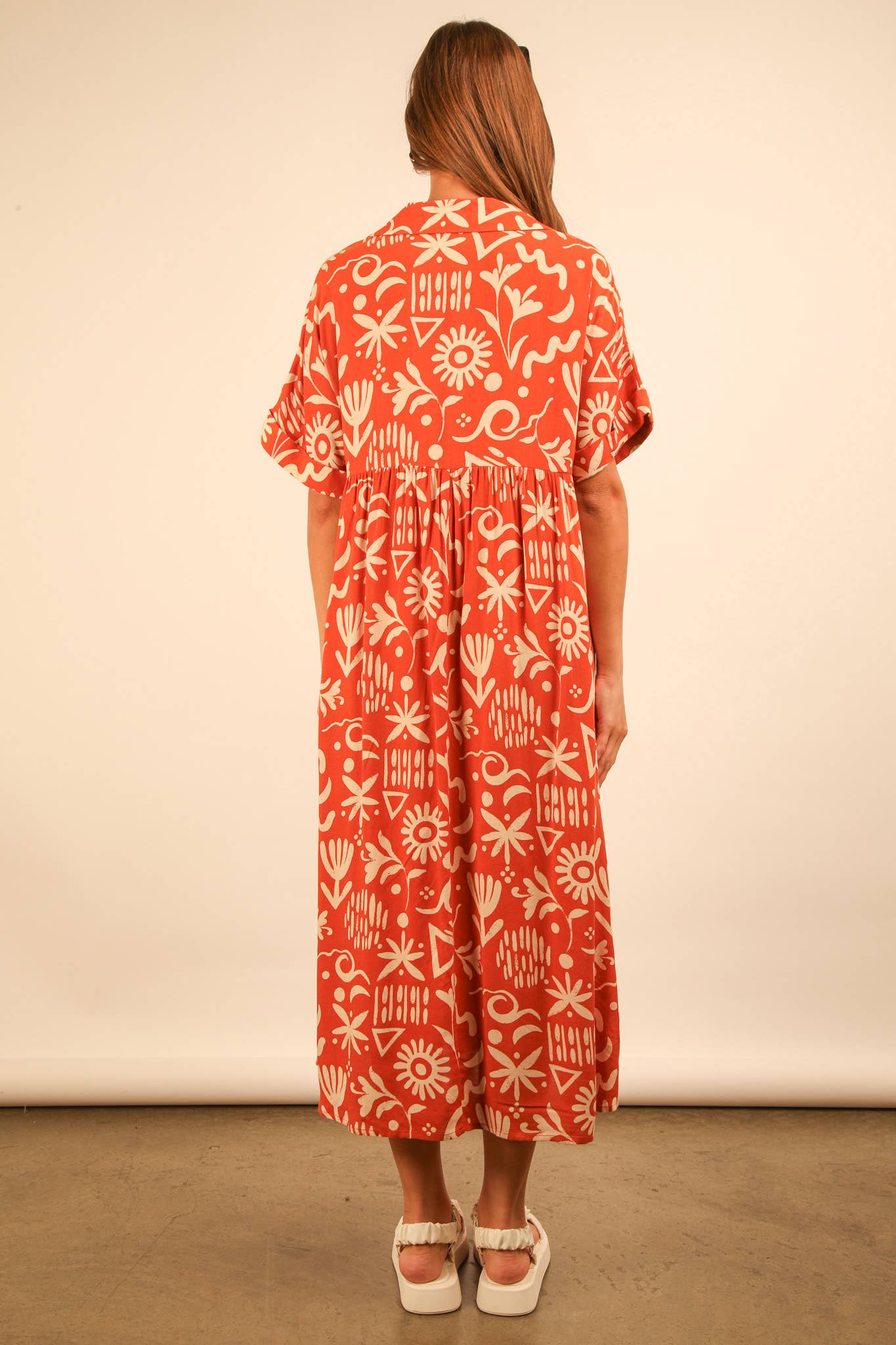 MÉLANGE COUCHER DE SOLEIL ND31583X-PLUS SIZE Robe midi à chemise imprimée surdimensionnée en vente sur Faire12