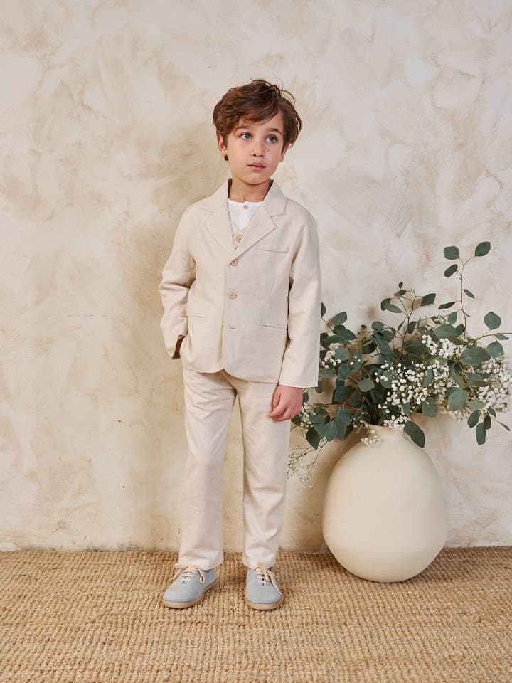 Lichte gemĂȘleerde bruine linnen jongensbroek voor wholesale door Dadati