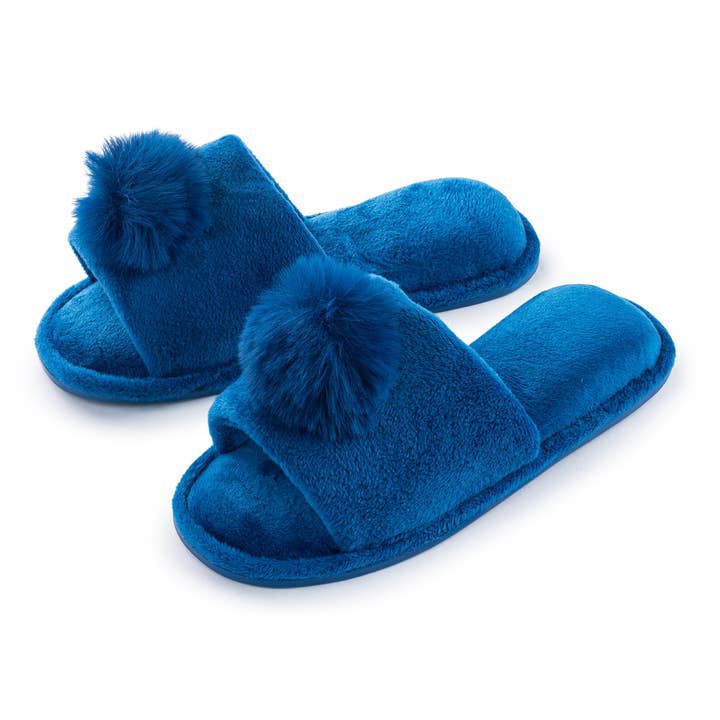 Roxoni - Wholesale Slippers - Kids - Girl's Slipper Lovely Velvet Pom-pom Open Toe