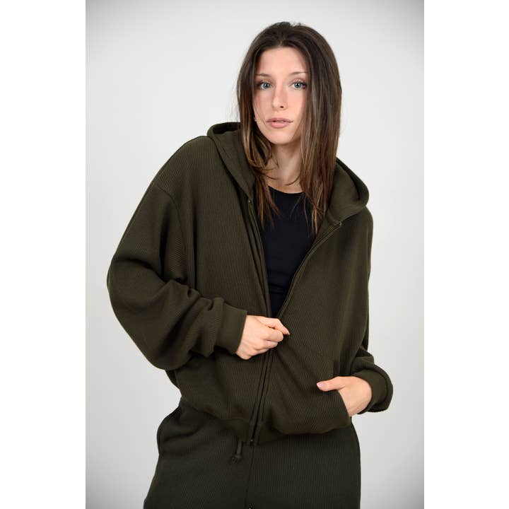 RD Style - Wholesale Hoodie - Women's - HAIDELYN WAFFLE ZIP UP HOODIE - 75T261S1