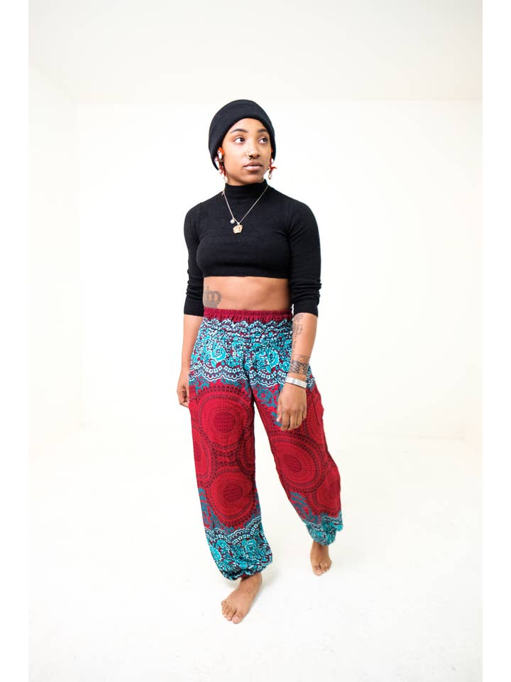 The Elephant Temple - Wholesale Pants - Women's - Mandala Elephant Pants-Red and Teal1