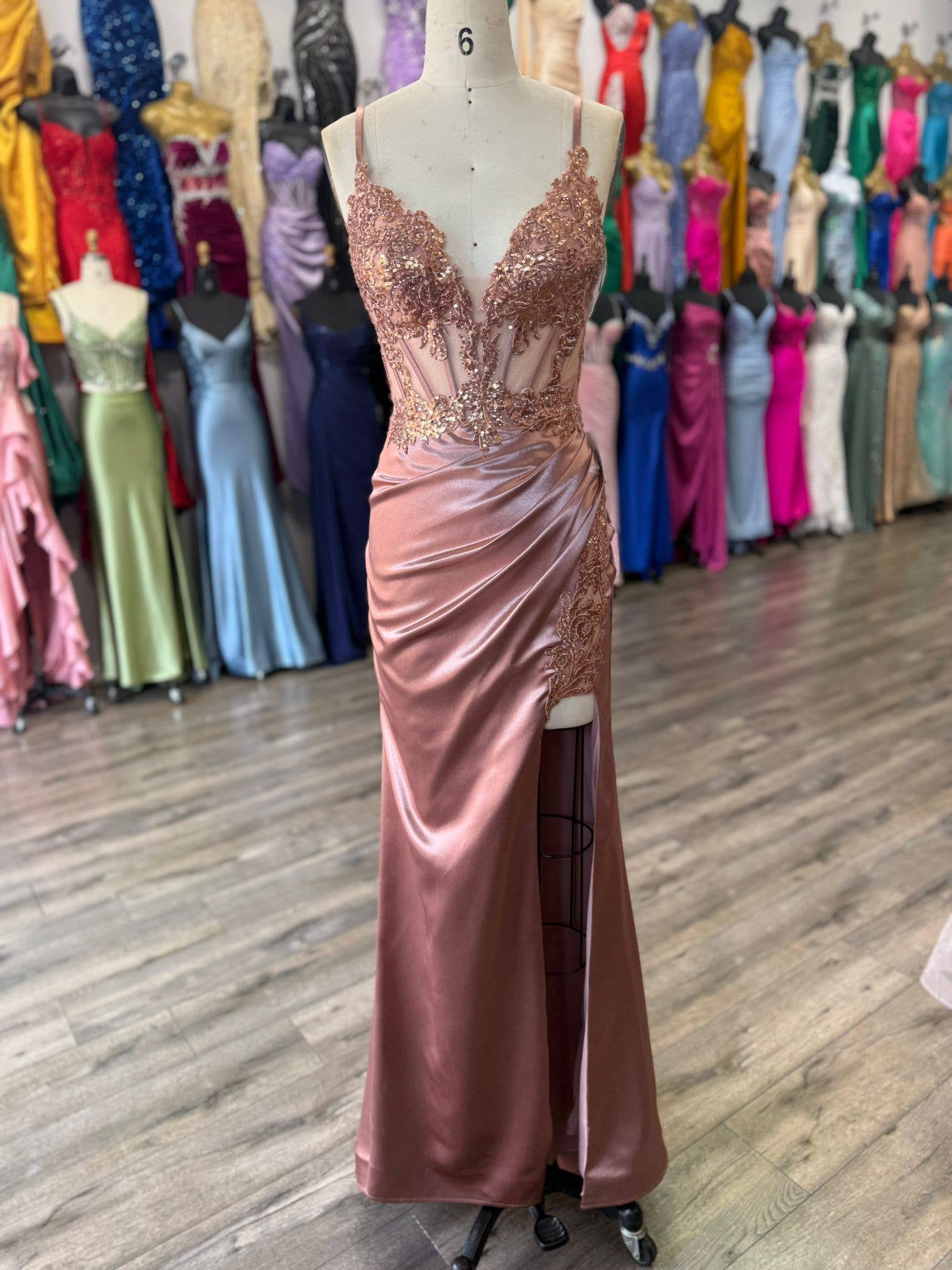 La Veneto - Wholesale Dress - Women's -  Deep v-neckline, thin straps, embellished bodice & leg slit6