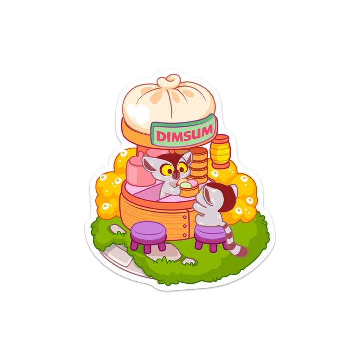 Lemurs Dim Sum Restaurant Waterproof Vinyl Sticker for wholesale by Meowashi Studio