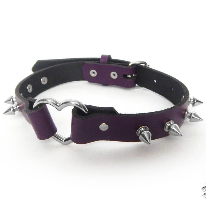 Purple Studded Heart Ring Choker - Purple Heart Ring Collar for wholesale by 8th Sin