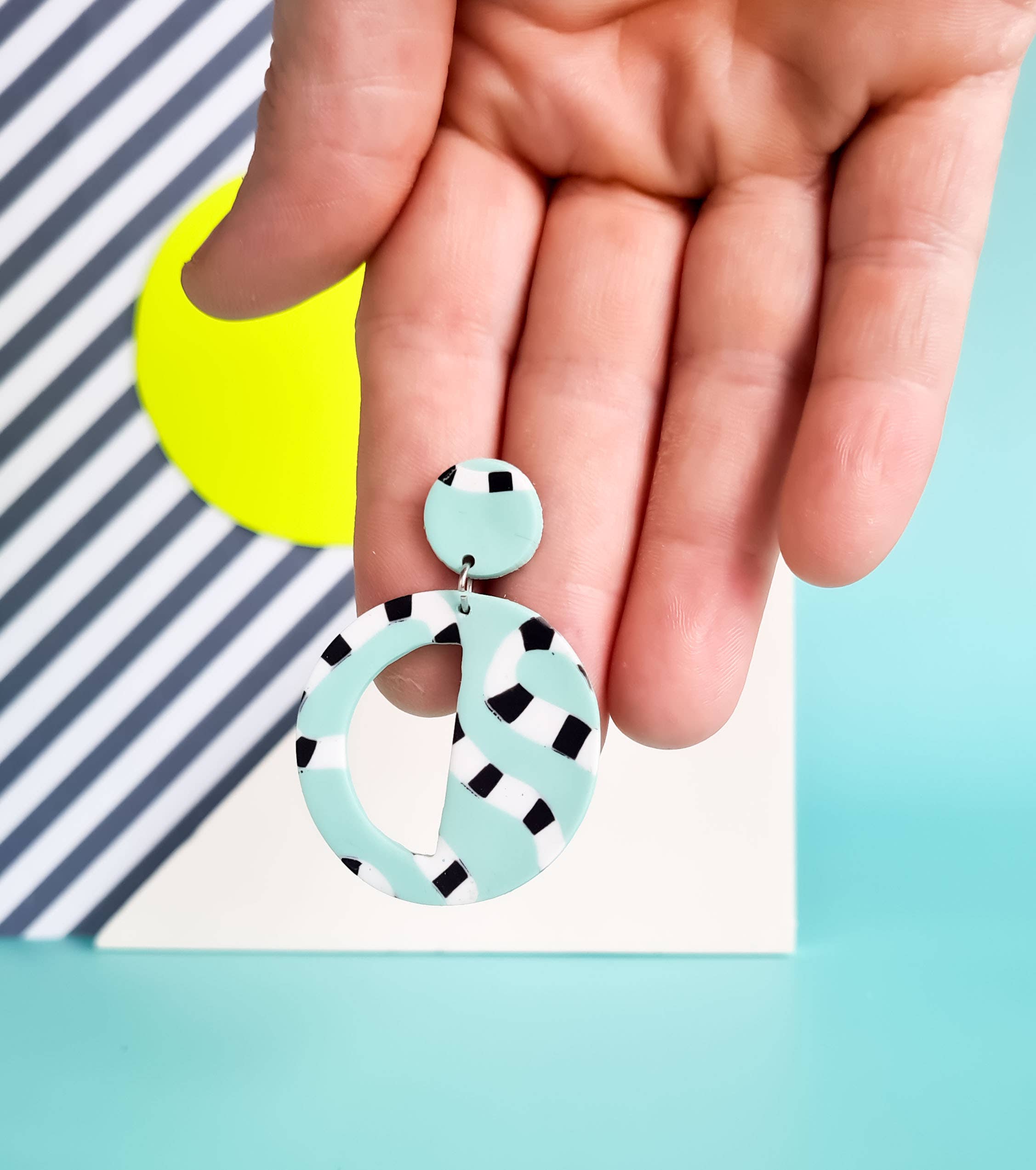 Mono - Wholesale Dangle Earrings - neon yellow and mint handmade polymer clay earrings19