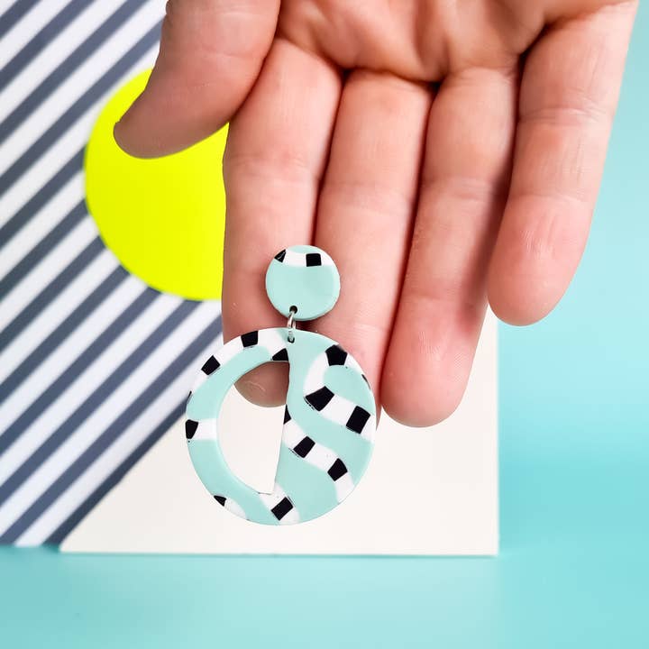 Mono - Wholesale Dangle Earrings - neon yellow and mint handmade polymer clay earrings19