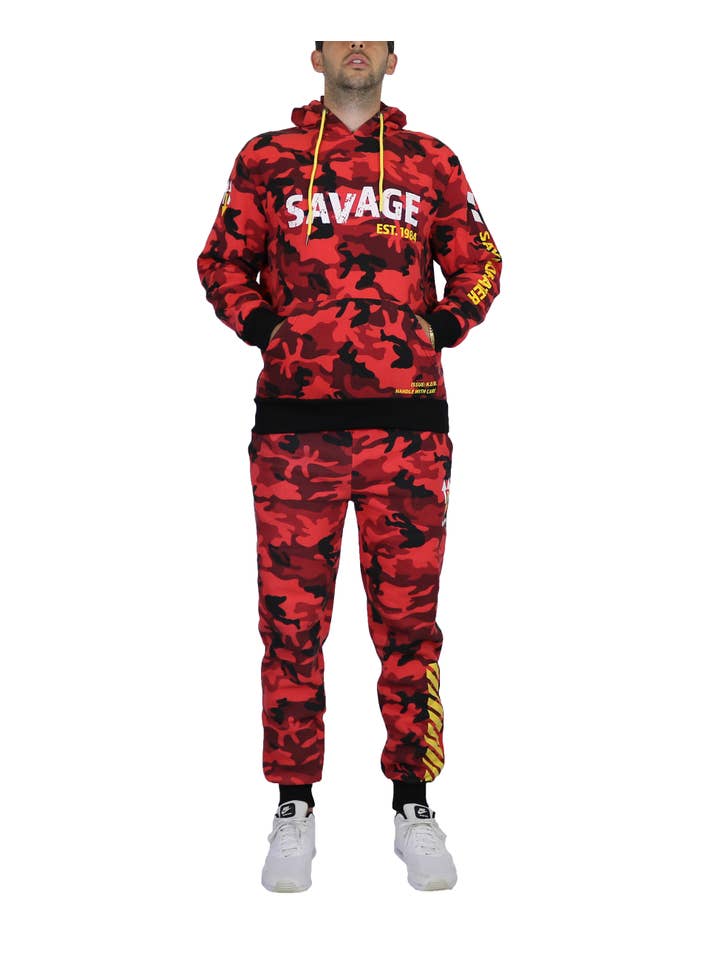 Galaxy By Harvic - Wholesale Lounge Set - Men's - Men's Fleece Hoodie & Jogger Set - SAVAGE CAMO3