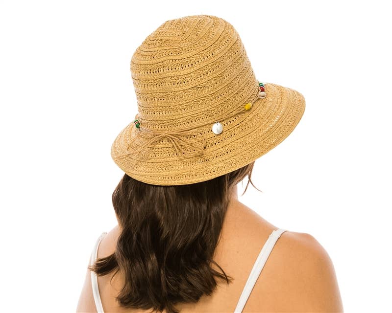 DNMC - Wholesale Straw Hat - Women's - Straw Summer Women's Bucket Hat w/ Seashells3