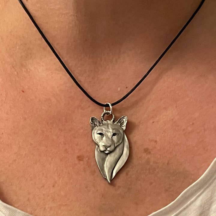 Schumann Sculpture - Wholesale Pendant/Charm Necklace - Cougar Pewter Pendant Necklace, Cat Jewelry1