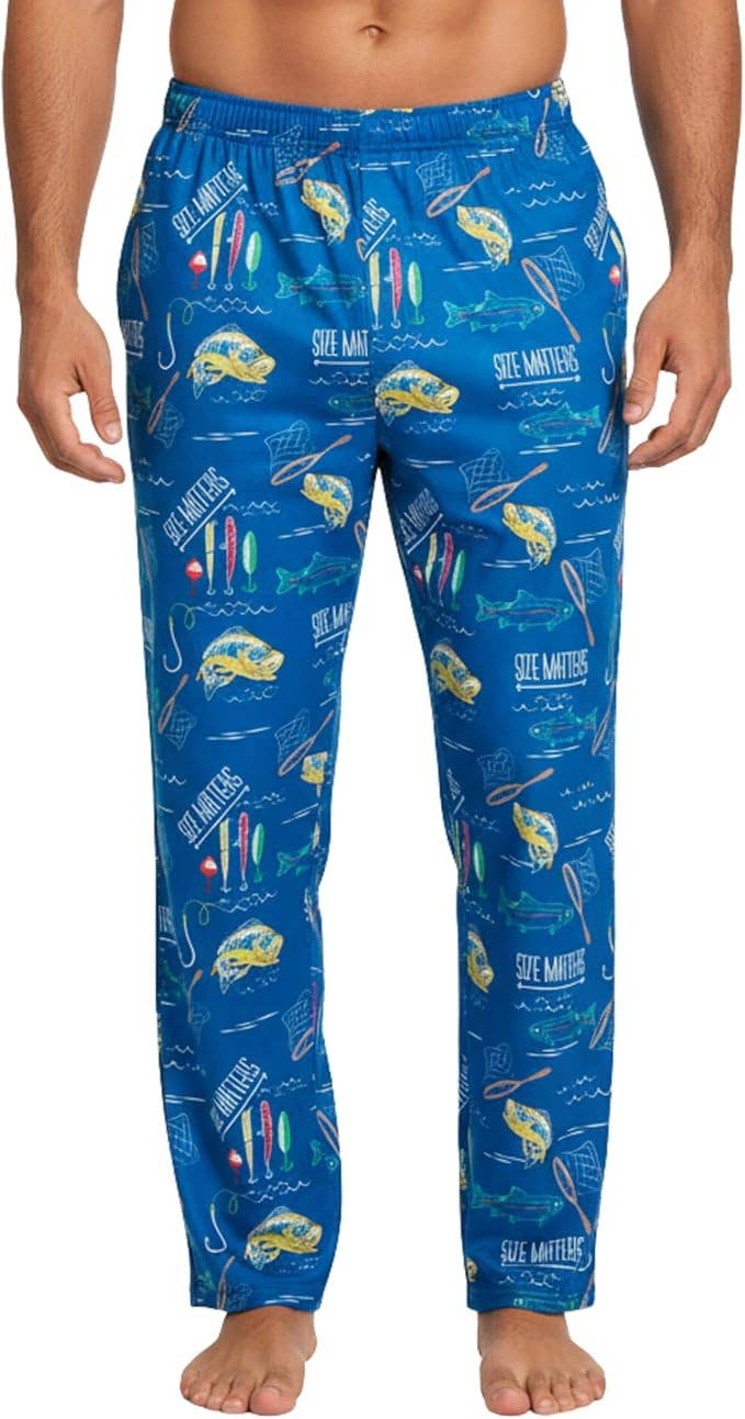 Funky Junque – calças de pijama - Homem por atacado – Calças de Pijama Masculinas - Size Matters (Pesca) - Azul