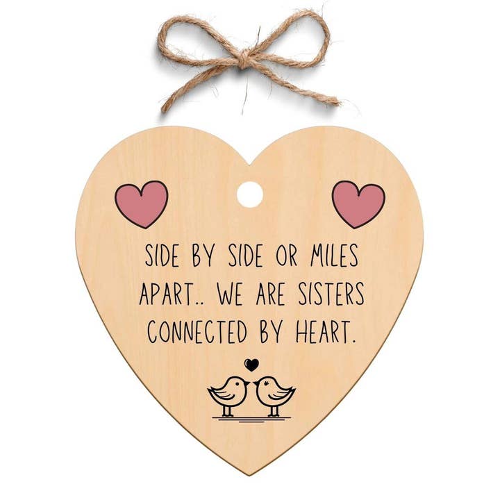 Second Ave Gift Company - Vente Pancarte - Plaque cadeau d'amitié à suspendre en bois Second Ave Sisters Connected By Heart