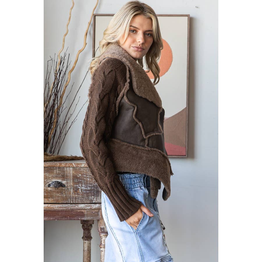 Oli&Hali - Wholesale Leather Jacket - Women's - FAUX LEATHER WINTER JACKET WITH SWEATER SLEEVES13