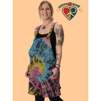 Not Fade Away Tye Dye Cotton Short Overalls for wholesale by Gypsy Rose