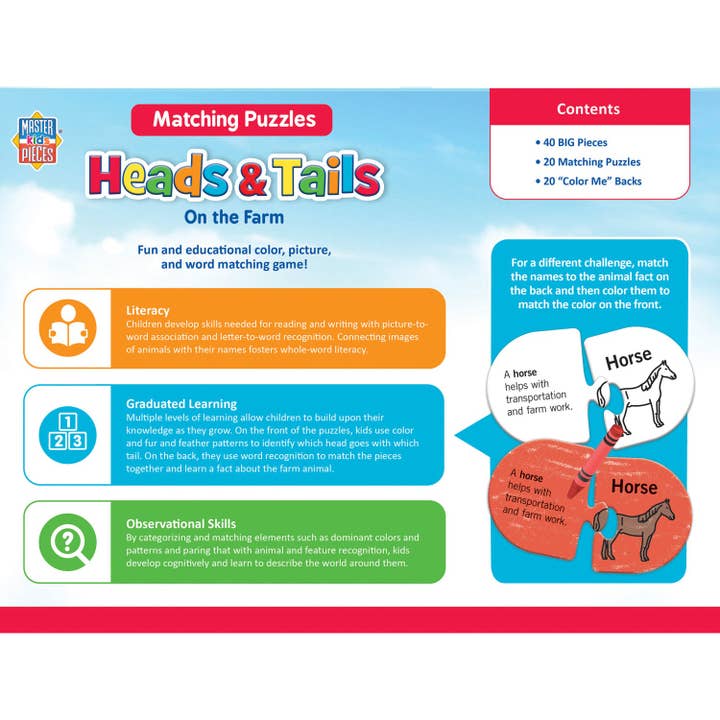 Masterpieces Puzzles - Wholesale Puzzle - Kids - Heads & Tails On the Farm Matching Jigsaw Puzzles1