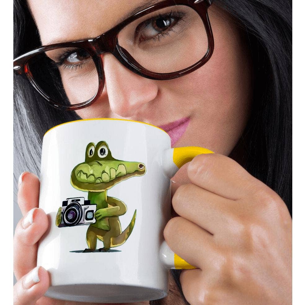 3dRose - Wholesale Coffee Mug - 3dRose, Cute Funny Alligator Photographer with Camera Photography Cubism, Mug1
