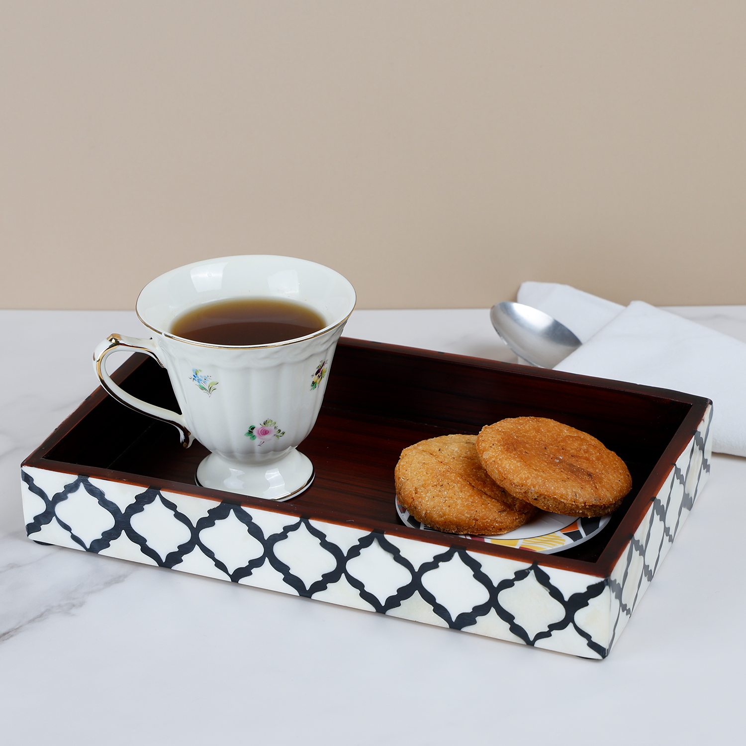 Black White Vanity Trays Moroccan Pattern Bone & Resin Inlay Collection for wholesale on Faire5