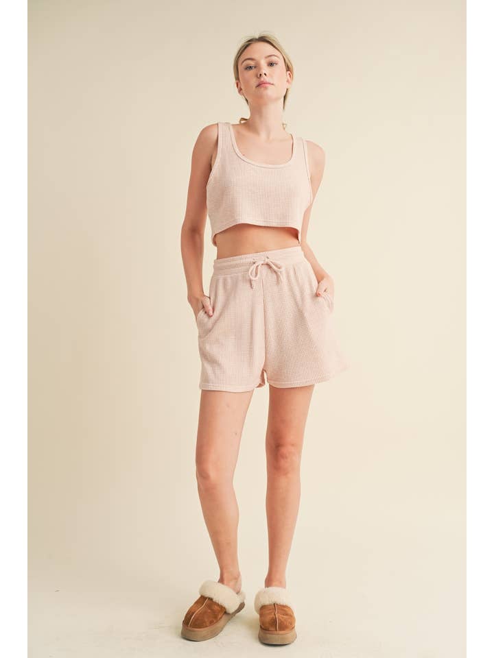KIMBERLY C - Wholesale Lounge set – Women's - Waffle Lounge Cropped Tank and Shorts Set10