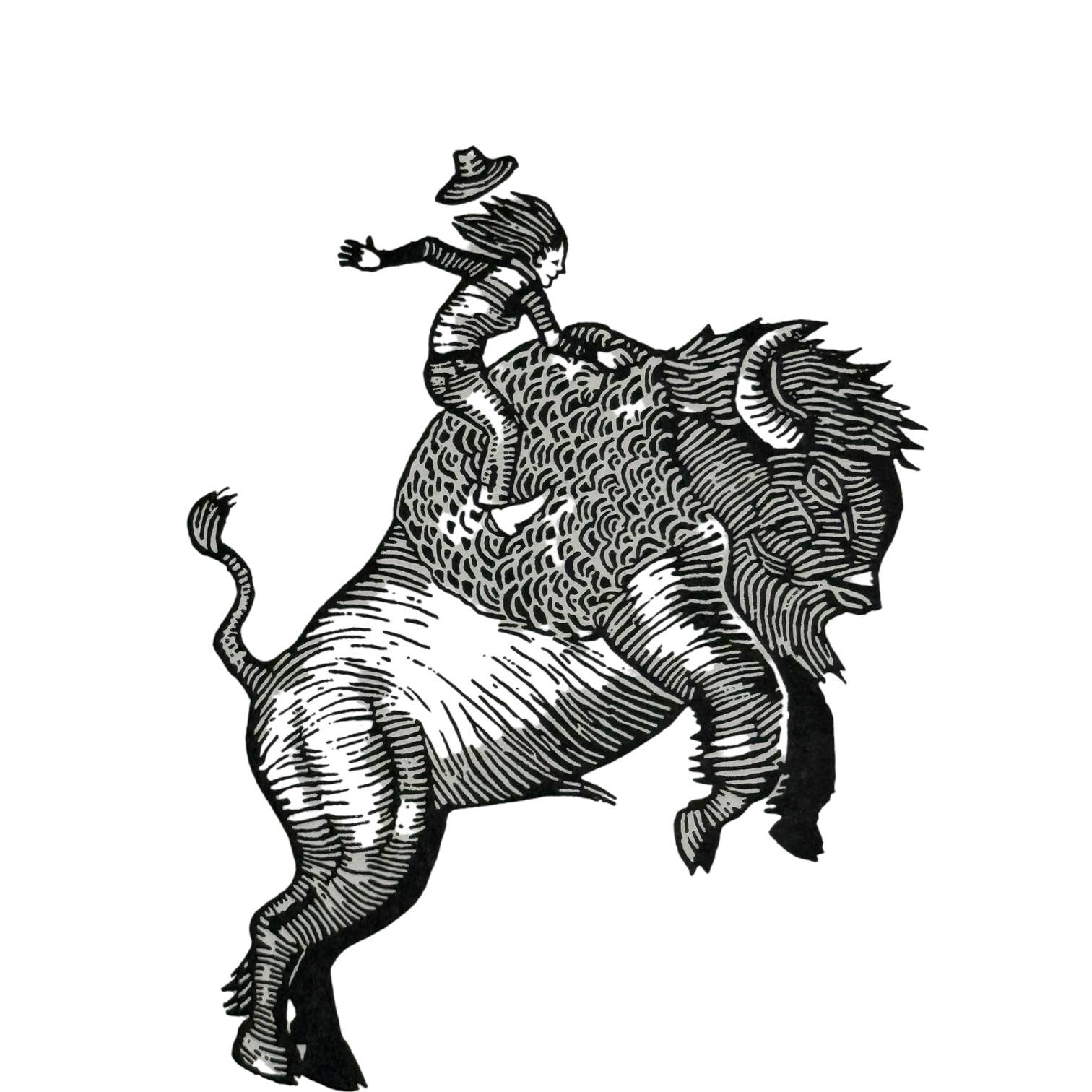 Anomal Press - Wholesale Everyday Greeting Card - Bison Rider linocut relief print card3