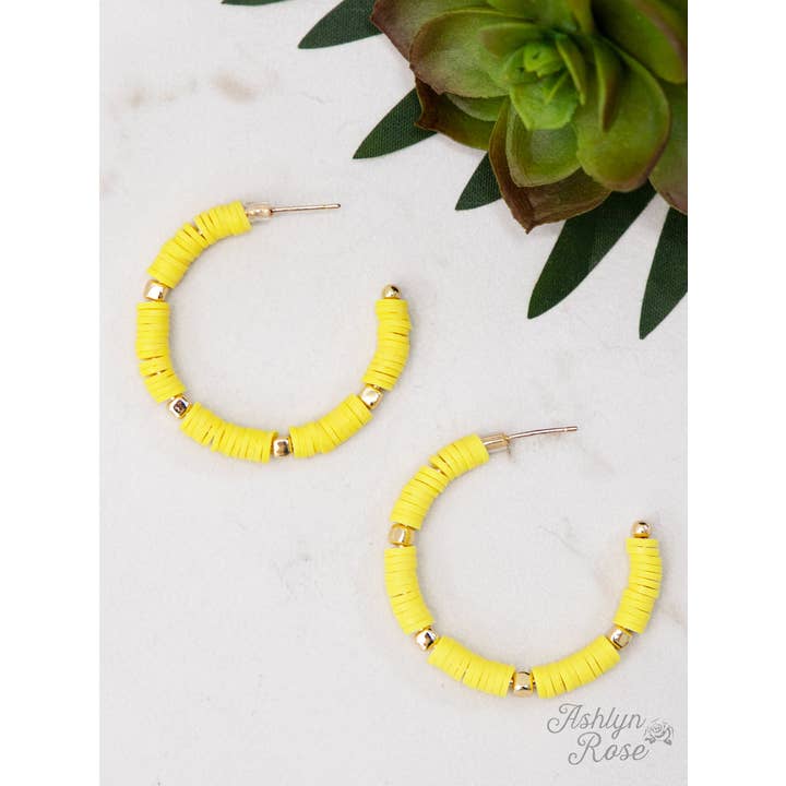 All Summer Long Beaded Hoop Earrings, Sunny Yellow for wholesale on Faire