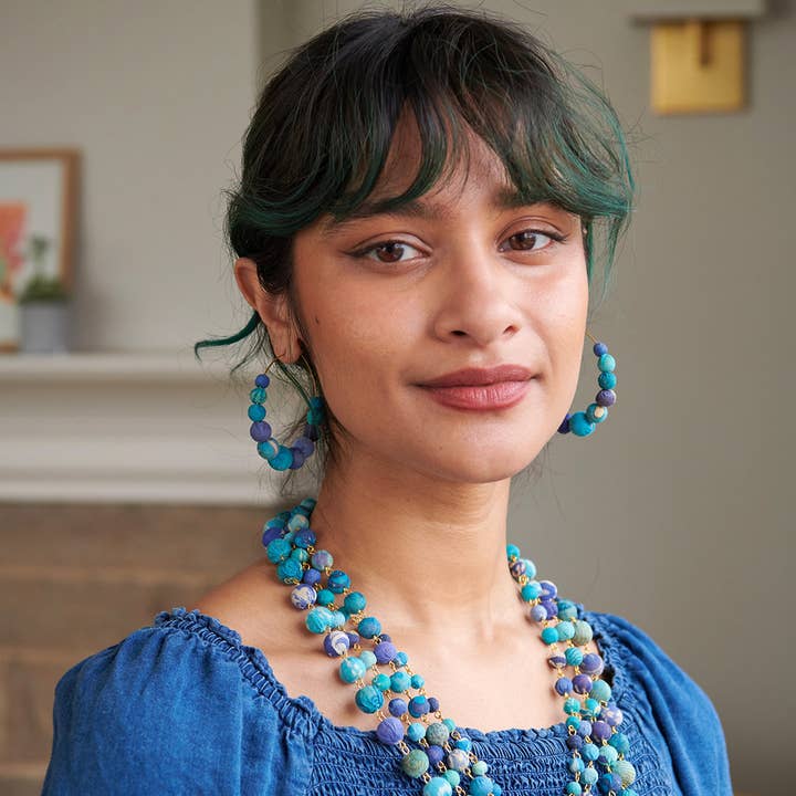 WorldFinds - Wholesale Hoop Earrings - Kantha Azure Graduated Hoops2