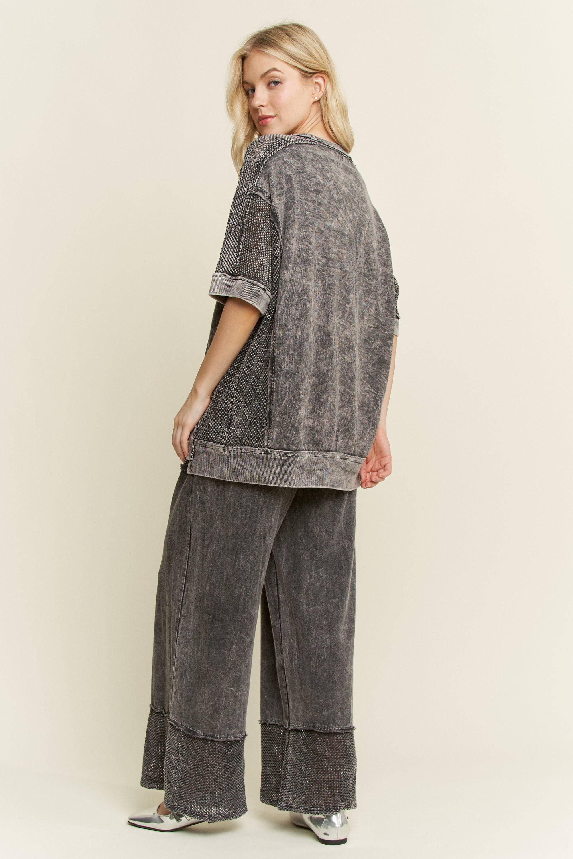 J.Her – wholesale T-shirt – women's – MineralWashed Open Mesh Tshirt HT63334