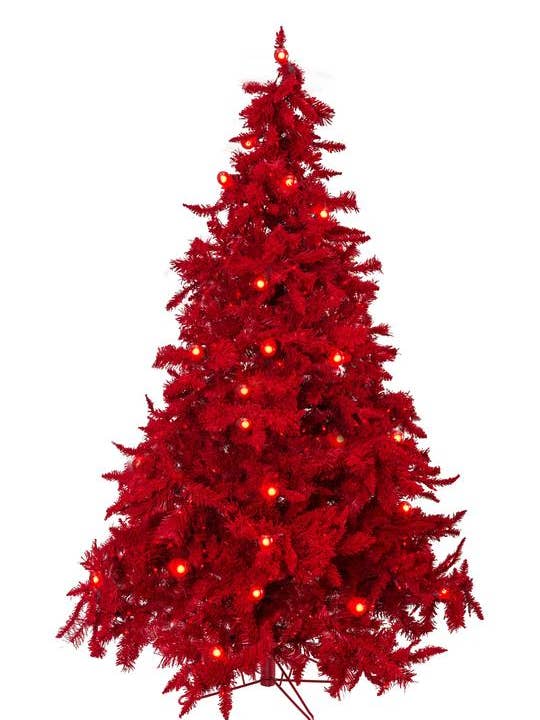 6.5' Prelit Red Christmas Tree with Small & Large Lights for wholesale by Perfect Holiday