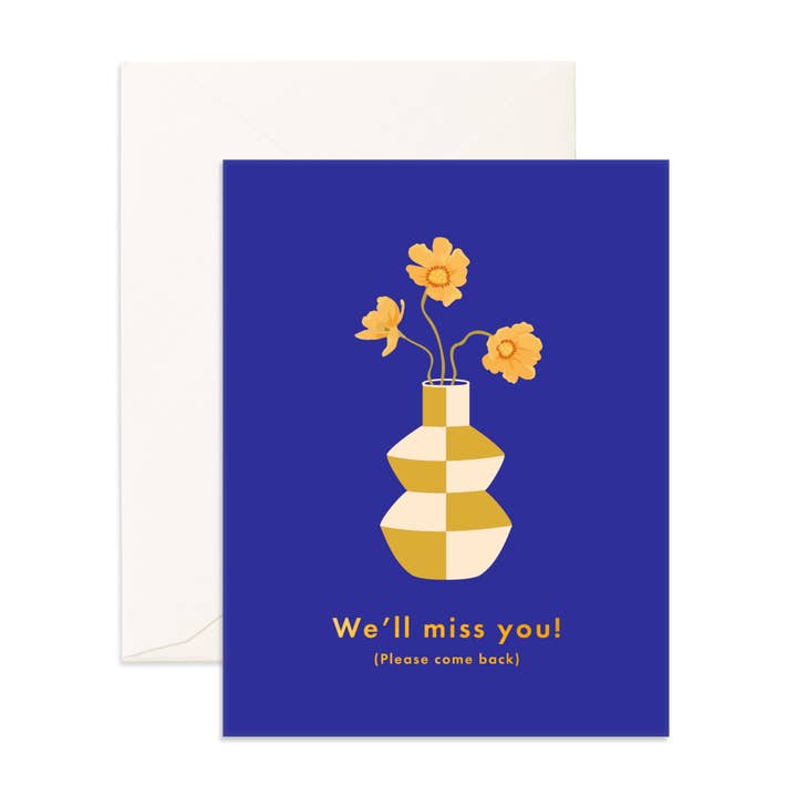 We'll Miss You Cobalt Vase Greeting Card for wholesale by Fox & Fallow