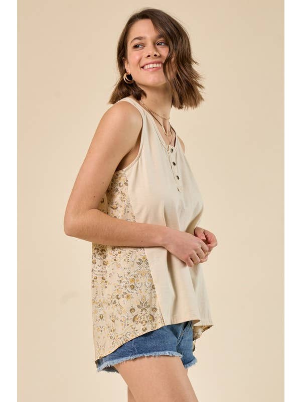 Doe and Rae - Wholesale Tunic - Women's - Printed Back Sleeveless Top - 41036T