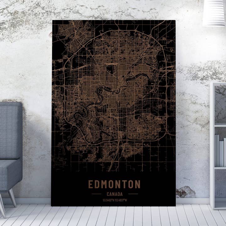 Karte von Edmonton, Kanada, Holzschnitt. 3D-Laserkarte für den Großhandel von Kustwood