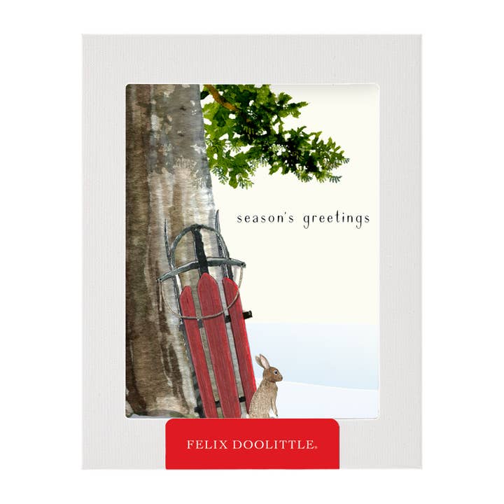 Felix Doolittle - Wholesale Christmas Card - Leaning Sled - Boxed Holiday Christmas Cards