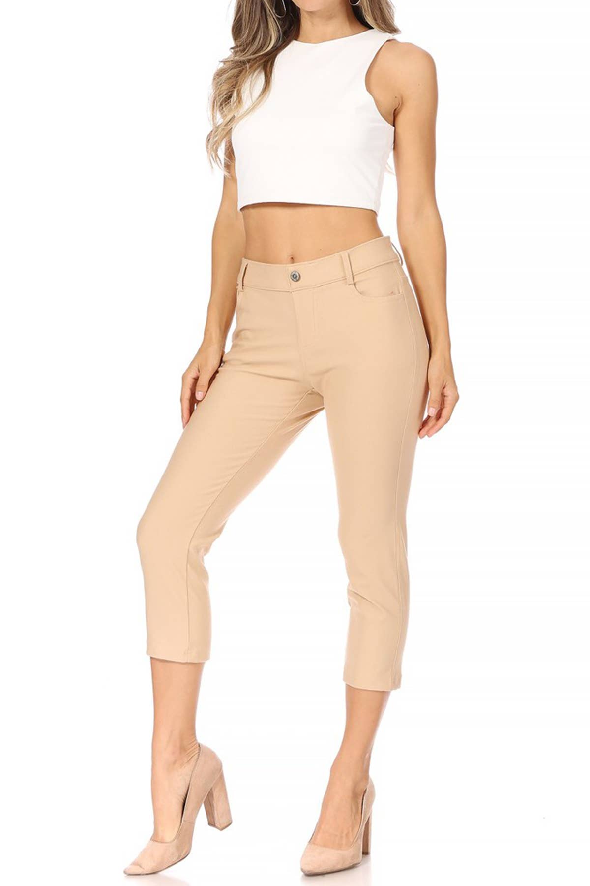 MOA COLLECTION – Engroshandel Bukser - Dame – Dame komfortable slim fit capri jeggings med lommer4