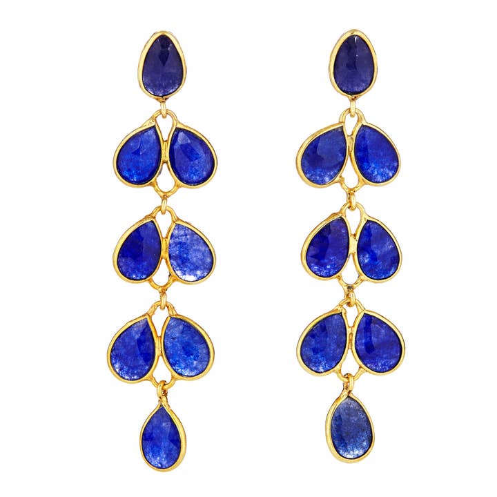 Sapphire, Feather Drop Gemstone Earrings for wholesale by Elyssa Bass Designs