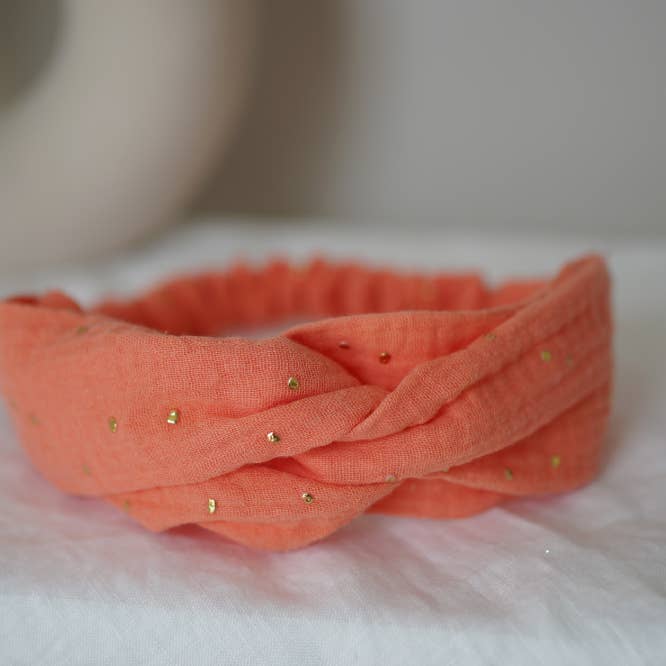 Mila Coral and Gold Child Headband for wholesale by Bohomane