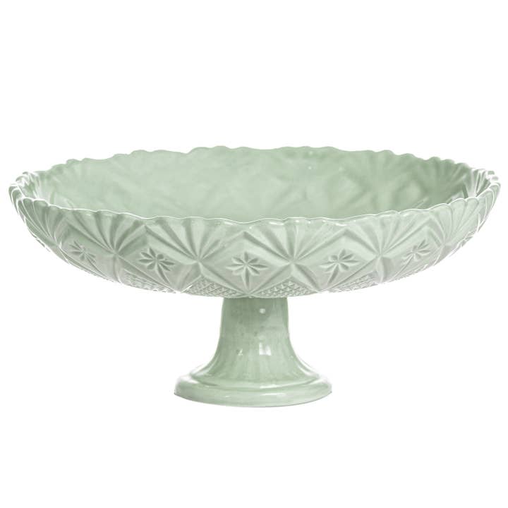 CMK Vintage Inspired Handmade Ceramic Cake Stand /Green for wholesale by Coppermill Kitchen LLC