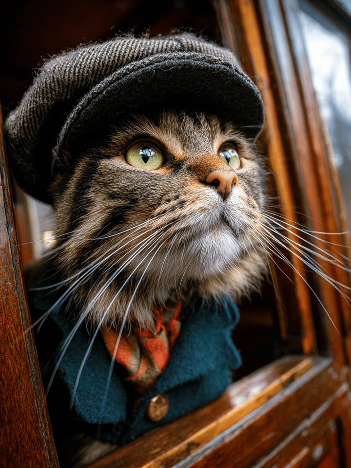 Carl - Cats in Hats - Art Print - 8"x10" Artwork for wholesale by Mowbi