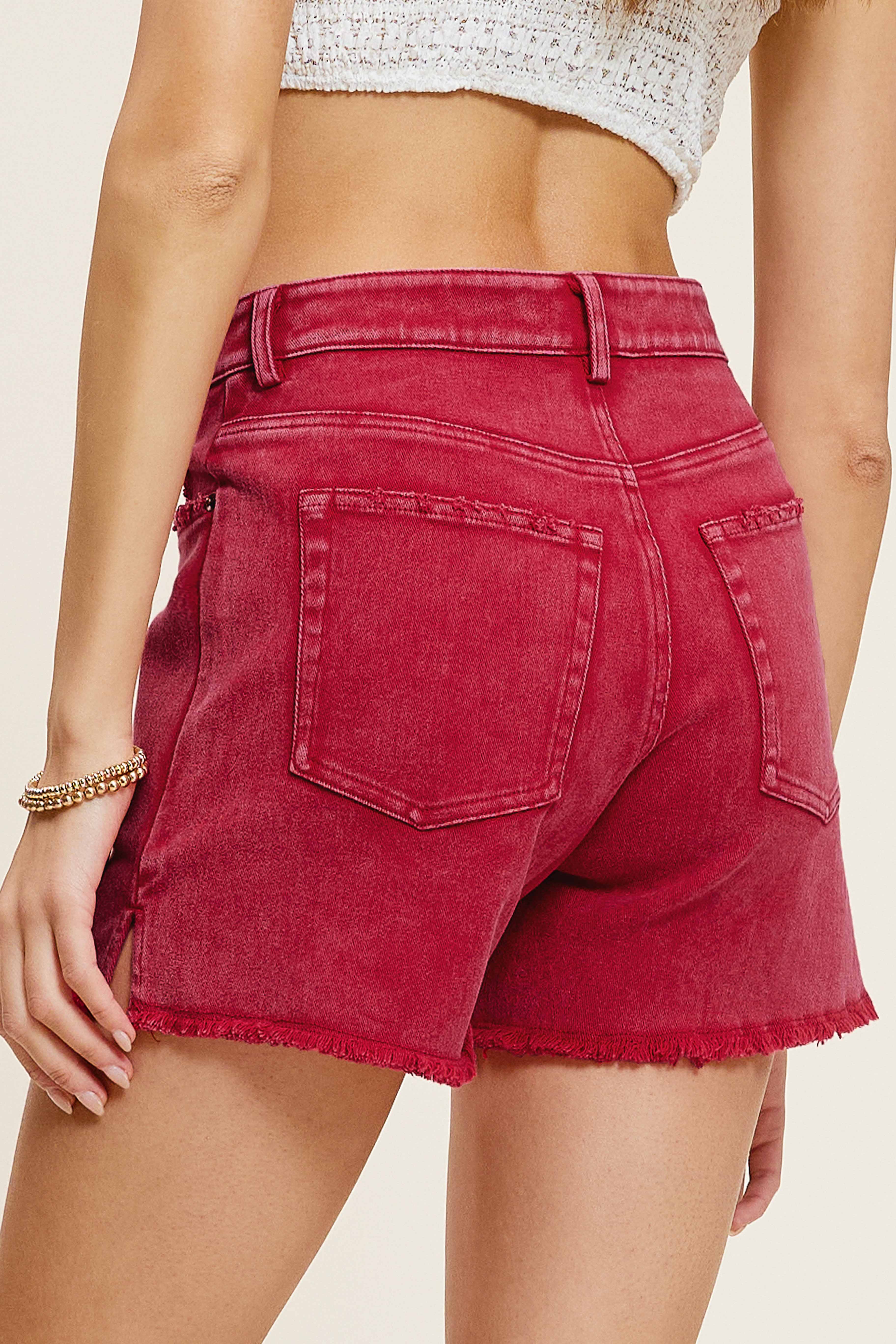 La Miel - Wholesale Shorts - Women's - HCP4224-High Rise Basic Mineral Washed Colored Denim Shorts17
