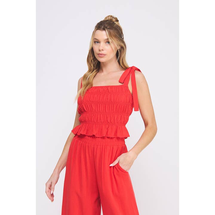 Soft Linen Smocked Tie Straps Tank for wholesale by Allie Rose