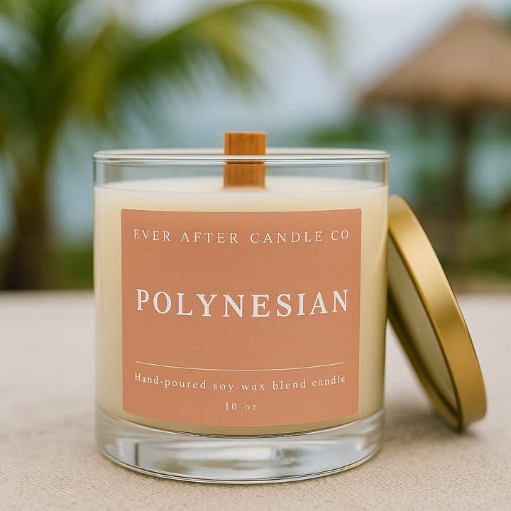 Ever After Candle Co - Wholesale Jar/Filled Candle - Polynesian Candle - 10 oz Jar & Crackling Wood Wick