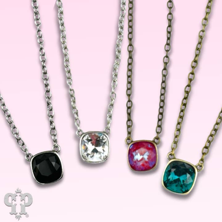 Pink Panache Brands - Wholesale Pendant/Charm Necklace - Austrian square crystal chain necklace, 12mm