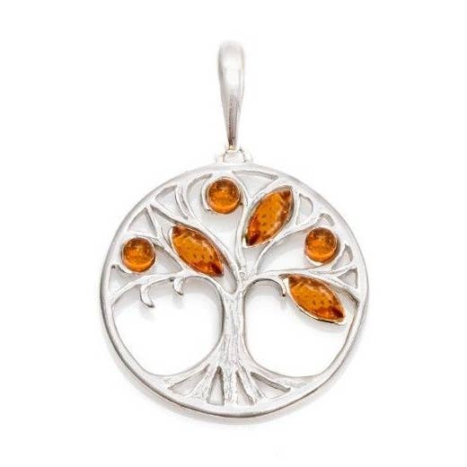 Colgante con forma de árbol de la vida en ámbar de coñac, plata de ley 925, 2,5+1 cm para venta al por mayor de OPALOOK France