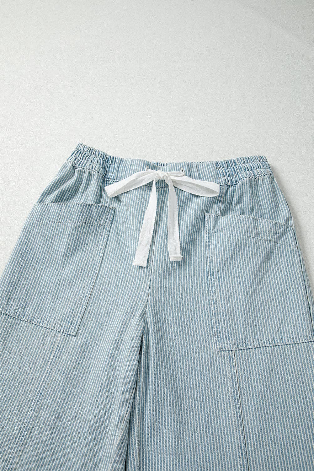 Sky Blue Stripe Mid Rise Drawstring Waist Jeans for wholesale on Faire2