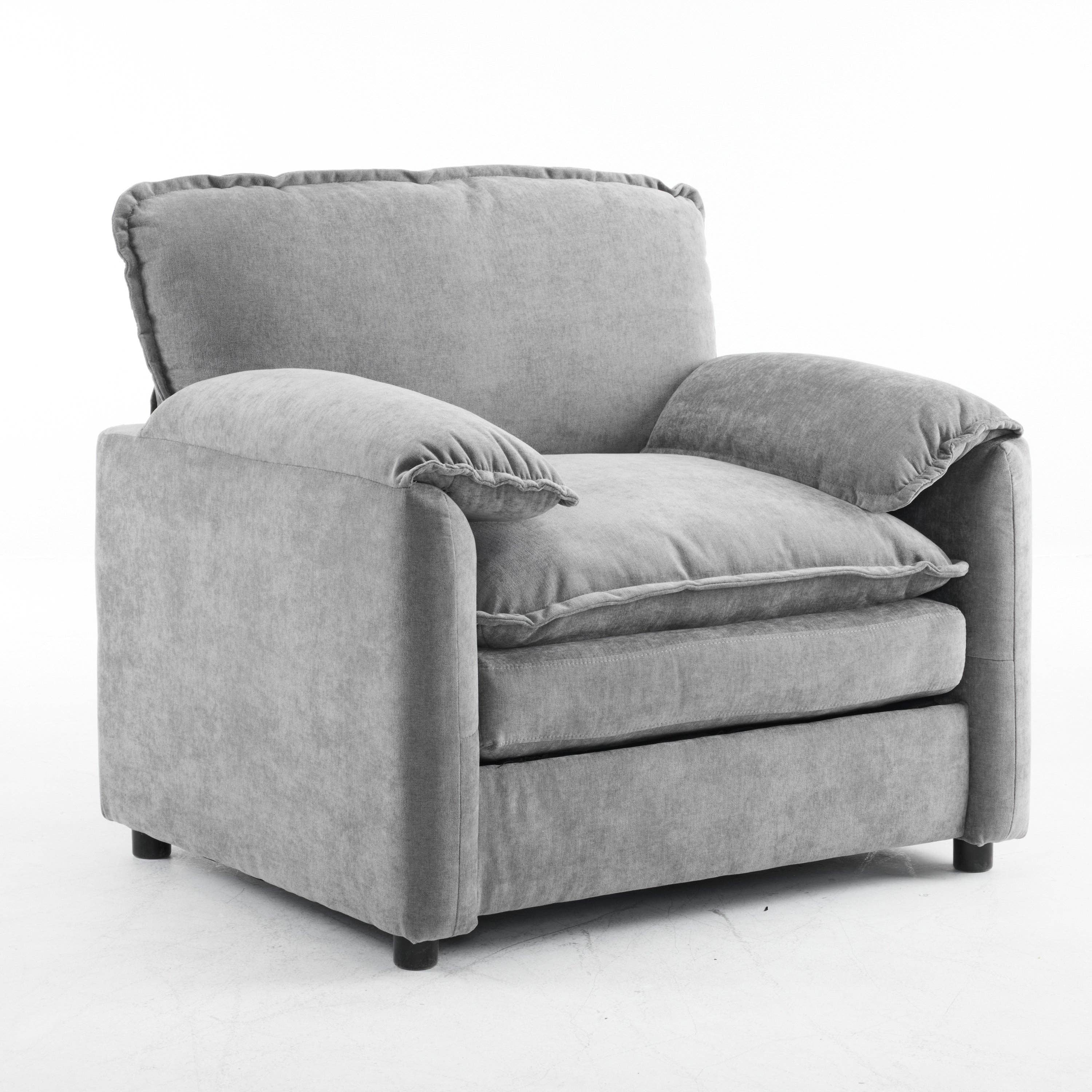 HOMYCASA DESIGN INC - Vente Chaises - Fauteuil Lounge en Chenille Moelleuse - Grand Fauteuil de Lecture avec Coussins Épais, Support Dossier Haut, Gris14