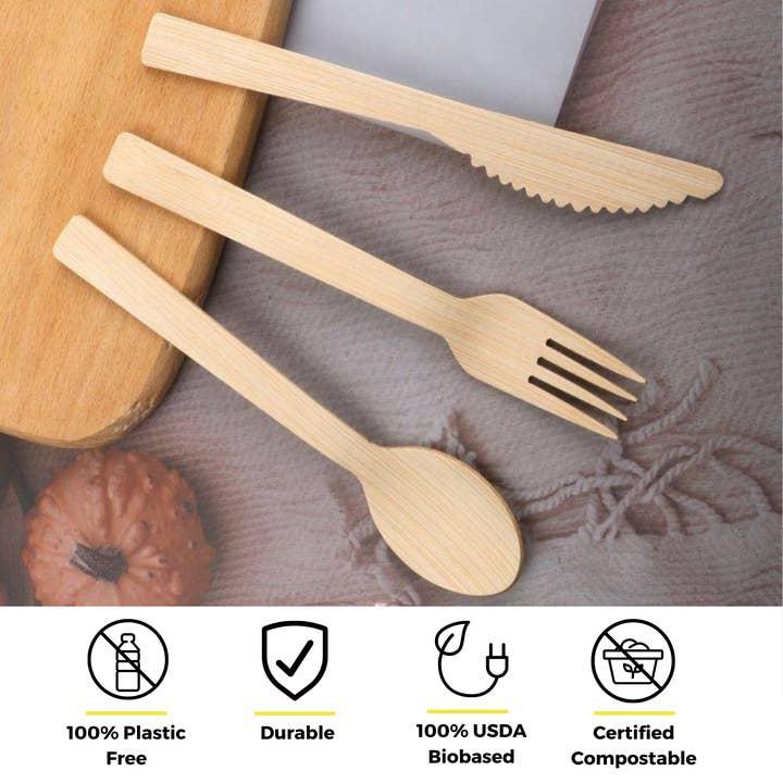 Holy City Straw Company - Wholesale Disposable Servingware Set - Disposable Wrapped Bamboo Cutlery Sets | 100ct.3