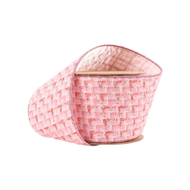 LA Ribbons Wholesale - Wholesale Ribbon - Gift Wrapping - Wired Tweed Pink Ribbon with Silver Backing 10yd Roll